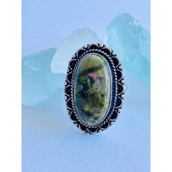 925 Silver Oval Unakite Ring - Picture 1 of 5
